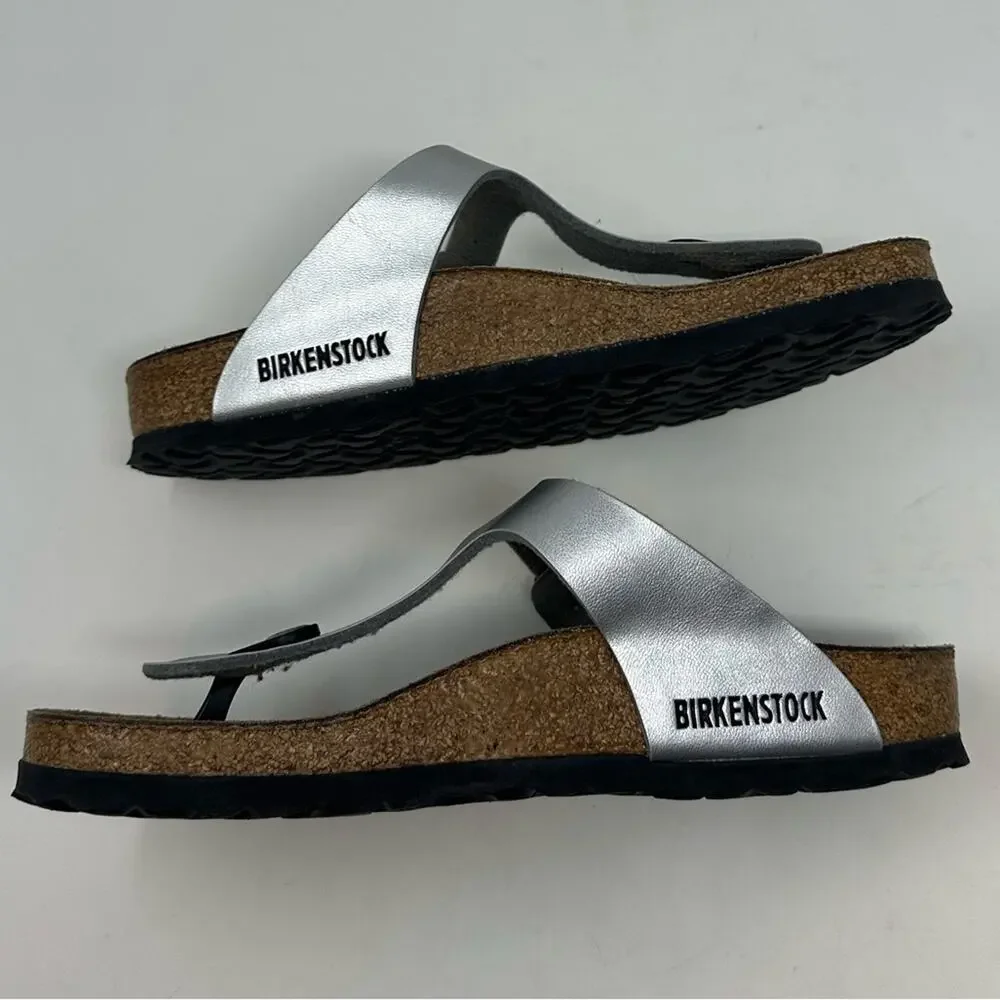 Birkenstock Gizeh Thong Sandals Leather Birko-Flor Silver Women’s 37 6-6.5